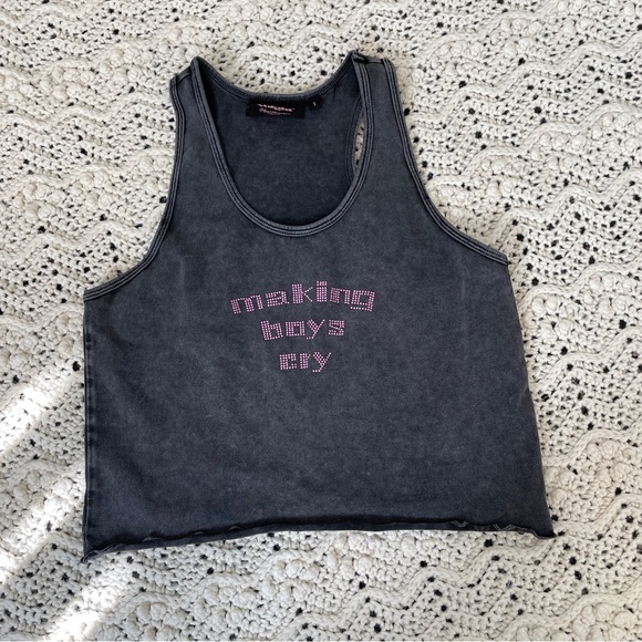 Voight by Valentina Making Boys Cry Rhinestone Y2K Crop Tank Washed Blac… - Picture 8 of 8